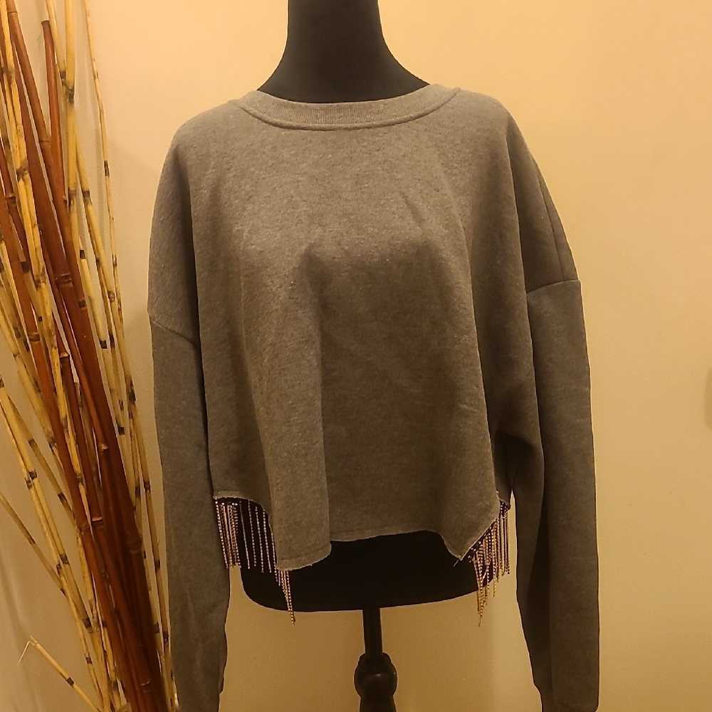 Forever 21 NWTGray Cropped Sweater with Fringe